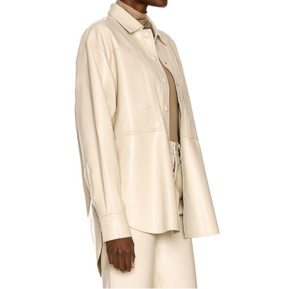 AGOLDE Vegan Leather Shacket Medium Cream Oversized Shirt Jacket EUC - Picture 9 of 10